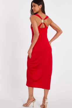 Quiz Cowl Neck Midi Dress Red Hot