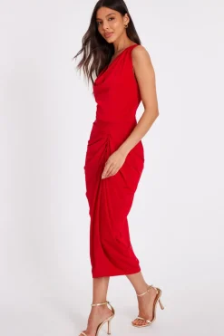 Quiz Cowl Neck Midi Dress Red Hot