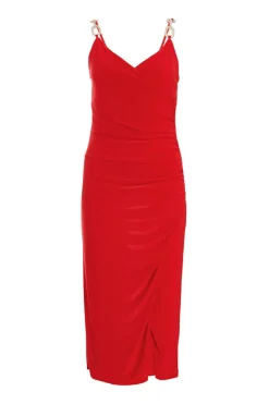 Quiz Diamante Strap Midi Dress Red Best