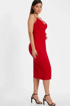 Quiz Diamante Strap Midi Dress Red Best