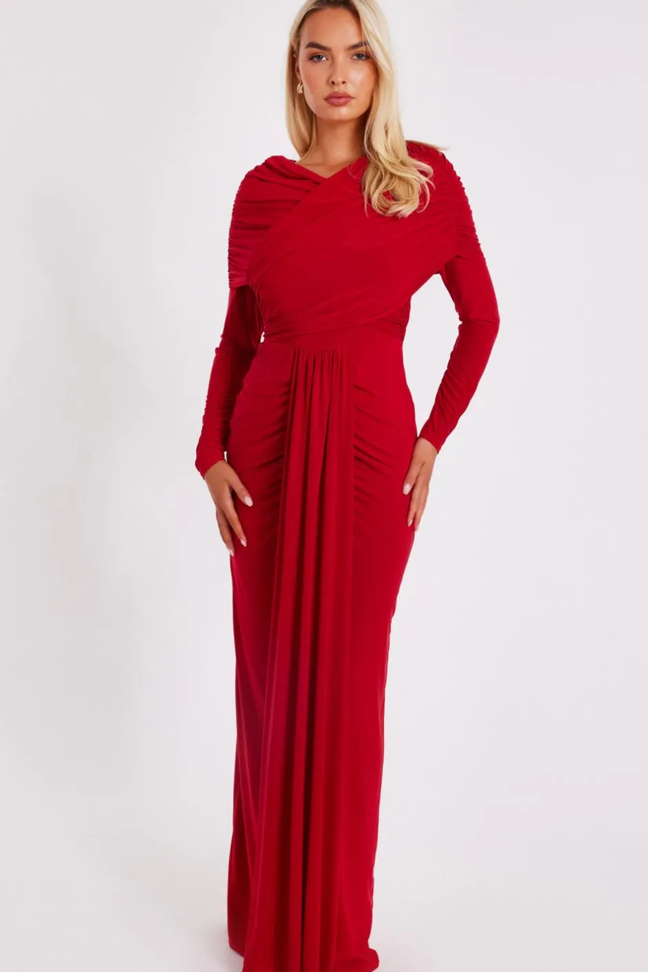 Quiz Draped Maxi Dress Red Clearance