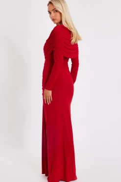 Quiz Draped Maxi Dress Red Clearance