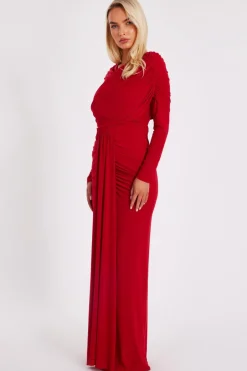 Quiz Draped Maxi Dress Red Clearance