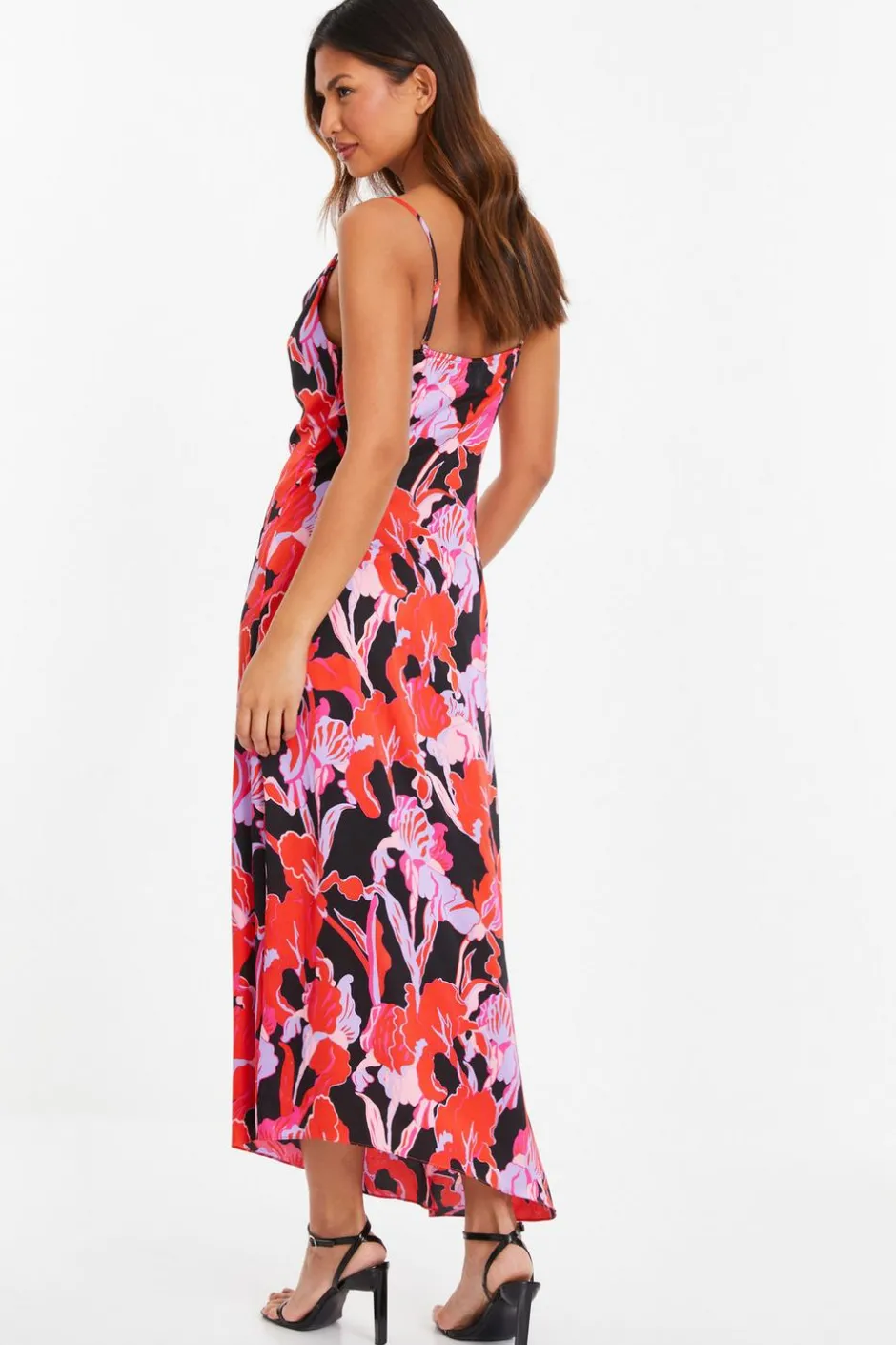 Quiz Red Floral Satin Midaxi Dress Outlet