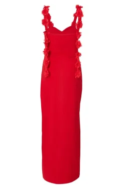 Quiz Floral Trim Midaxi Dress Red Sale