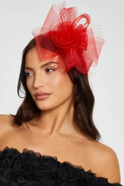 Quiz Flower Clip Fascinator Red