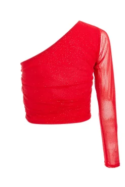 Quiz Red Glitter Mesh Crop Top Discount