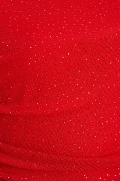 Quiz Red Glitter Mesh Crop Top Discount