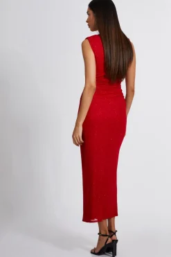 Quiz Glitter Mesh Midaxi Dress Red Online