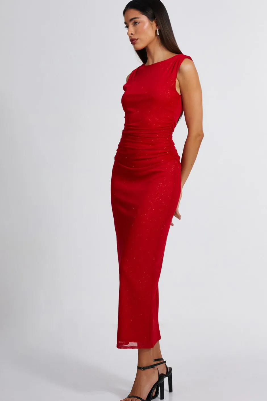 Quiz Glitter Mesh Midaxi Dress Red Online