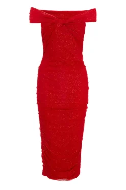 Quiz Red Glitter Mesh Midi Dress Online