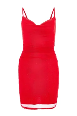 Quiz Red Glitter Mesh Mini Dress Best