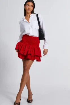 Quiz Glitter Shir Waist Skirt Red Discount