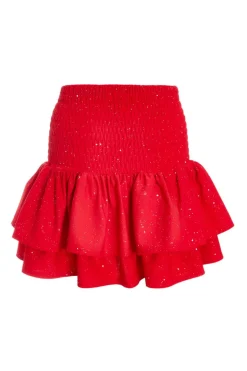 Quiz Glitter Shir Waist Skirt Red Discount