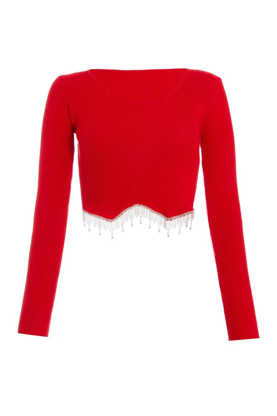 Quiz Knit Diamante Crop Top Red Online
