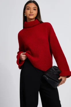 Quiz Knitted Roll Neck Jumper Red Sale