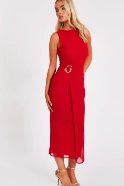 Quiz Mesh Buckle Midaxi Dress Red New