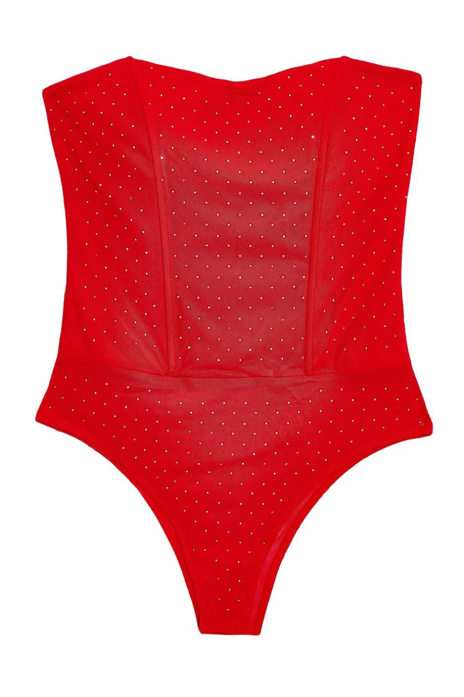 Quiz Red Mesh Embellished Bodysuit New