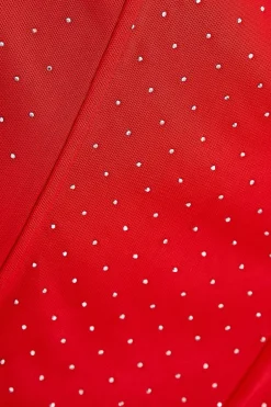 Quiz Red Mesh Embellished Bodysuit New
