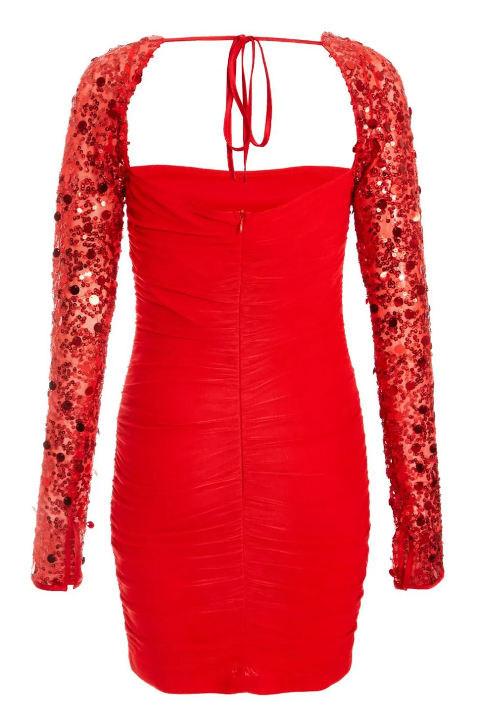 Quiz Red Mesh Embellished Sleeves Mini Dress New