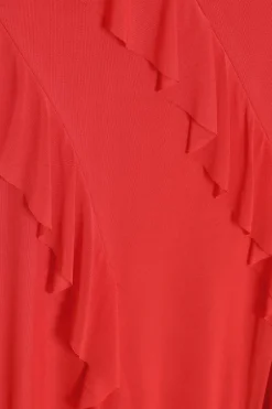 Quiz Red Mesh Ruffle Maxi Dress New