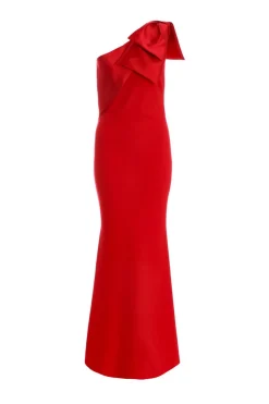 Quiz Red One Shoulder Bow Maxi Dress Discount