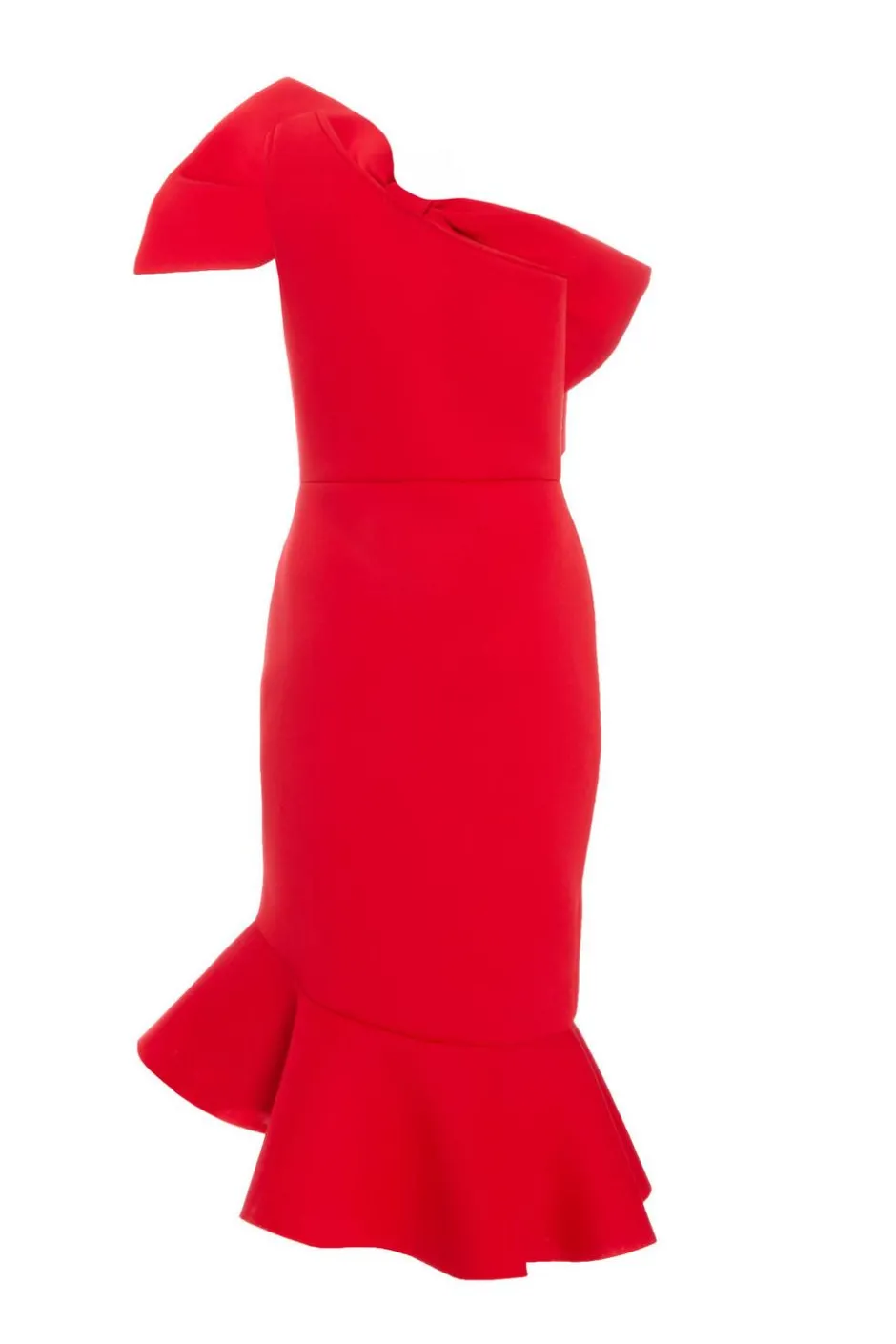 Quiz Red One Shoulder Bow Midi Dress Sale