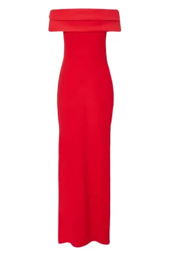 Quiz Pleated Bardot Maxi Dress Red Outlet
