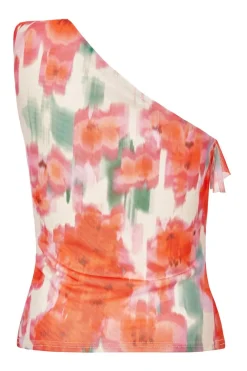 Quiz Red Printed Mesh Ruffle Top Best