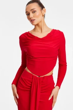 Quiz Red Ruched Cowl Neck Top Best