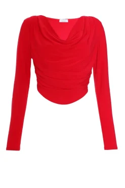 Quiz Red Ruched Cowl Neck Top Best
