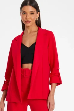 Quiz Ruched Sleeve Tailo Blazer Red Clearance