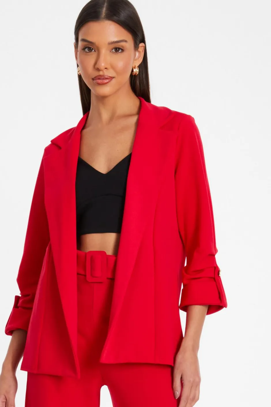 Quiz Ruched Sleeve Tailo Blazer Red Clearance