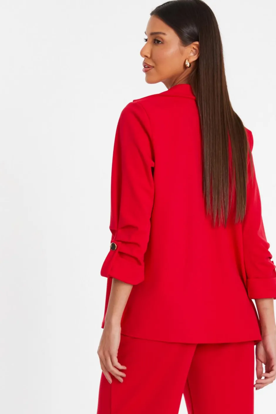 Quiz Ruched Sleeve Tailo Blazer Red Clearance