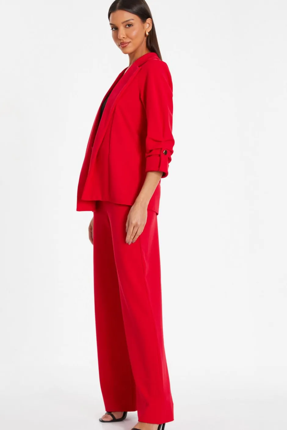 Quiz Ruched Sleeve Tailo Blazer Red Clearance
