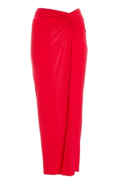 Quiz Red Ruched Split Maxi Skirt Sale