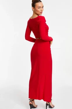 Quiz Ruched Split Maxi Skirt Red Outlet