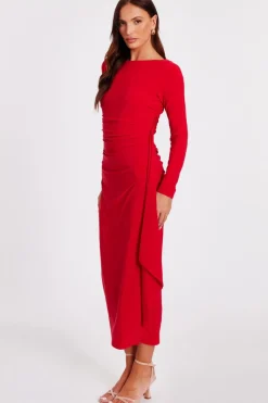 Quiz Red Ruffle Side Midi Dress New