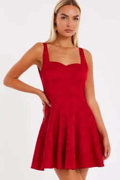 Quiz Satin Jacquard Mini Dress Red Best