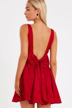 Quiz Satin Jacquard Mini Dress Red Best