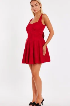 Quiz Satin Jacquard Mini Dress Red Best