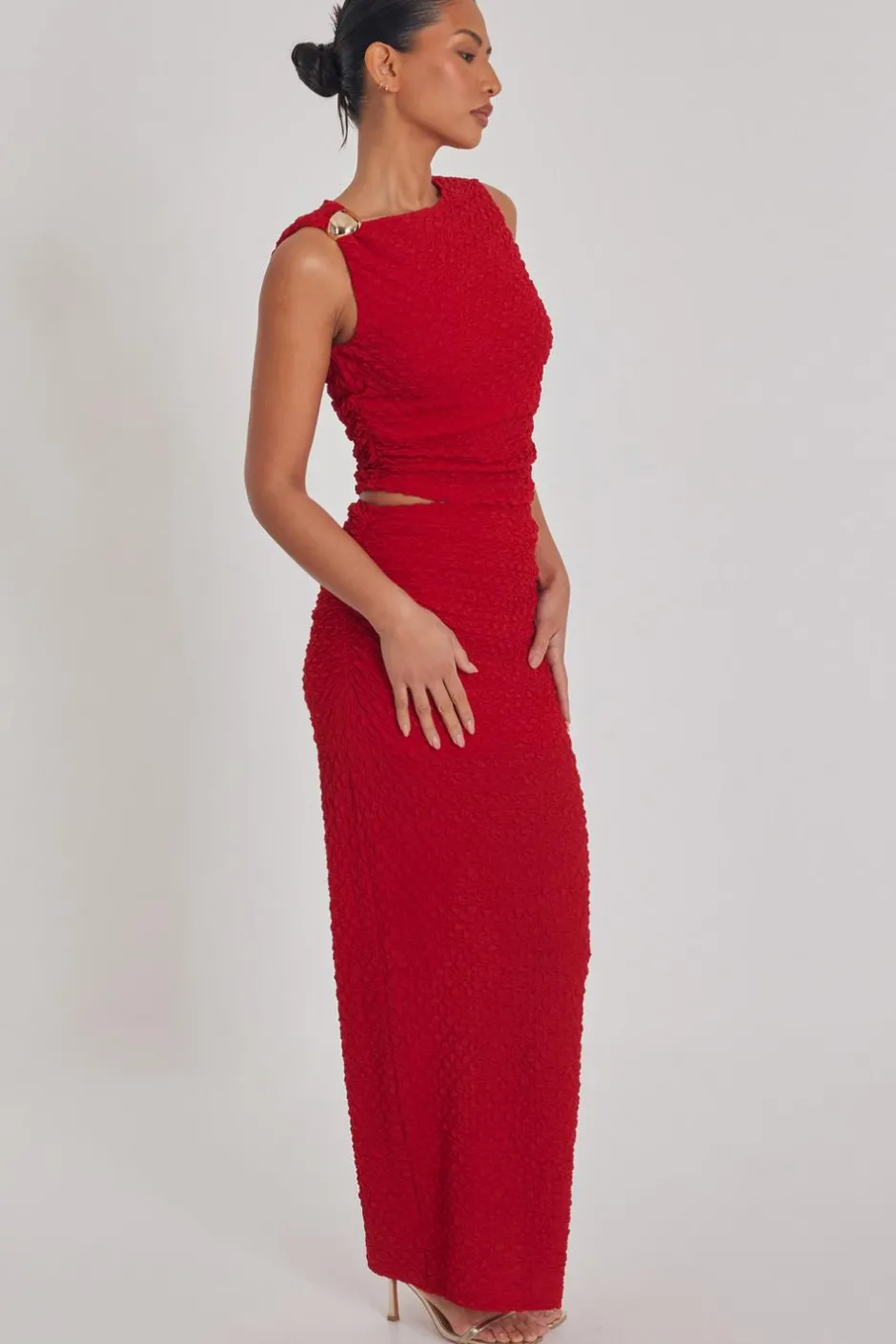 Quiz Red Textured Crop Top Best