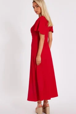Quiz Red Textured Knot Midi Dress Discount