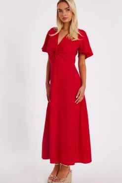 Quiz Red Textured Knot Midi Dress Discount