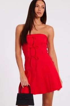 Quiz Tie Front Mini Dress Red Clearance