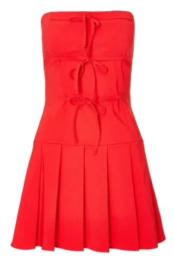 Quiz Tie Front Mini Dress Red Clearance