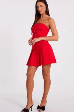 Quiz Tie Front Mini Dress Red Clearance