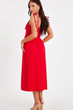 Quiz Red Tie Shoulder Midi Dress Outlet