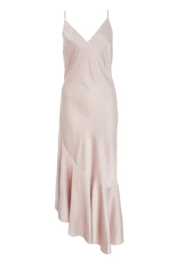 Quiz Satin Asymmetric Midaxi Dress Rose Gold Hot