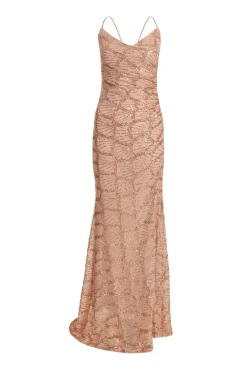 Quiz Rose Gold Sequin Fishtail Maxi Dress Outlet